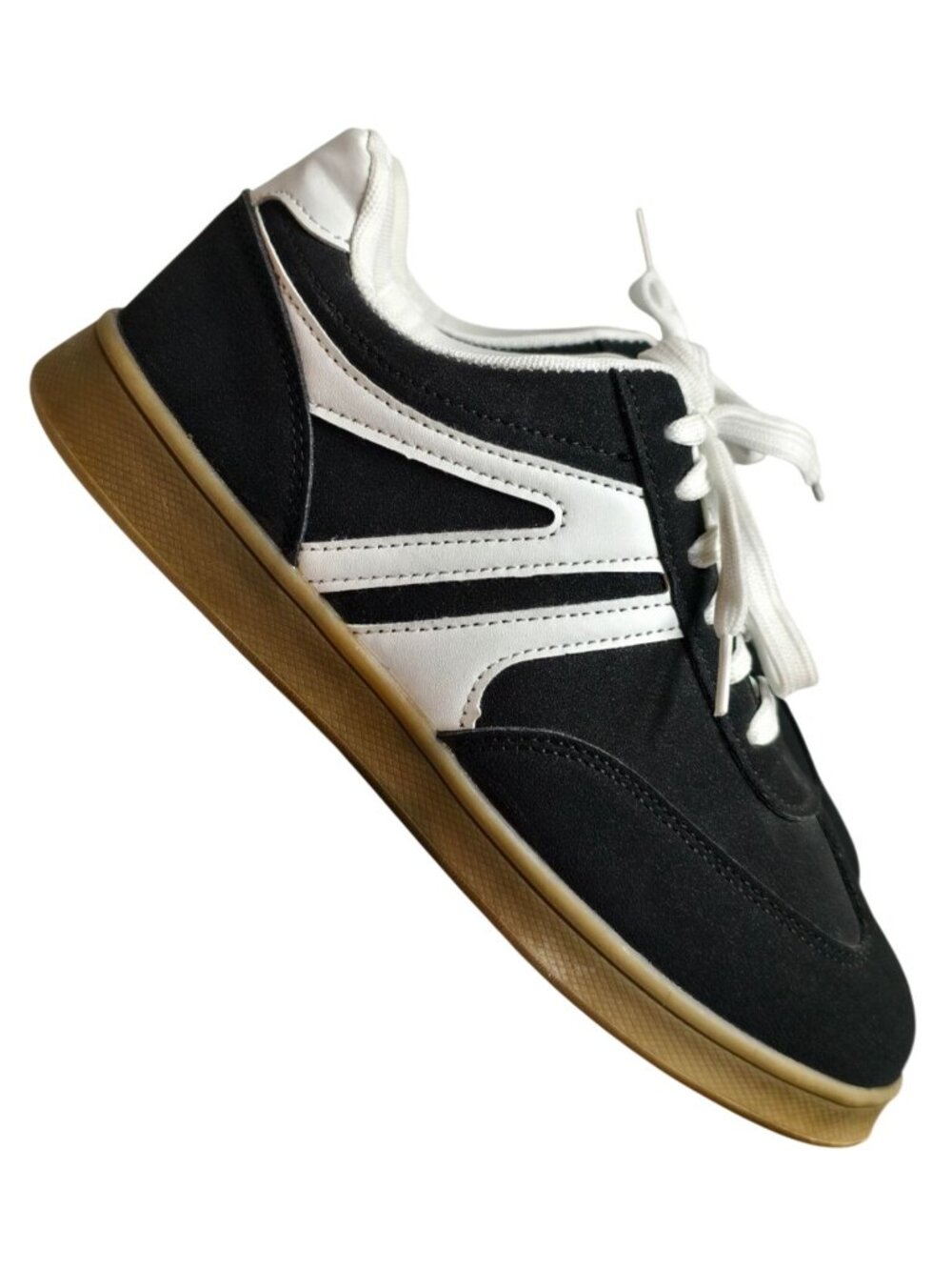 Womens 9 Vtg Athletic Sneakers Black White Lace-Up Fashion Comfortable Casual - Picture 7 of 11